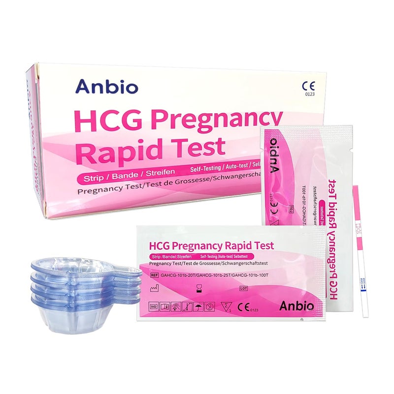 Anbio 20 x Ultra Early - Pregnancy Test Strips 10mIU Wide Width 5mm with 20 Urine Cups Fertility Tests